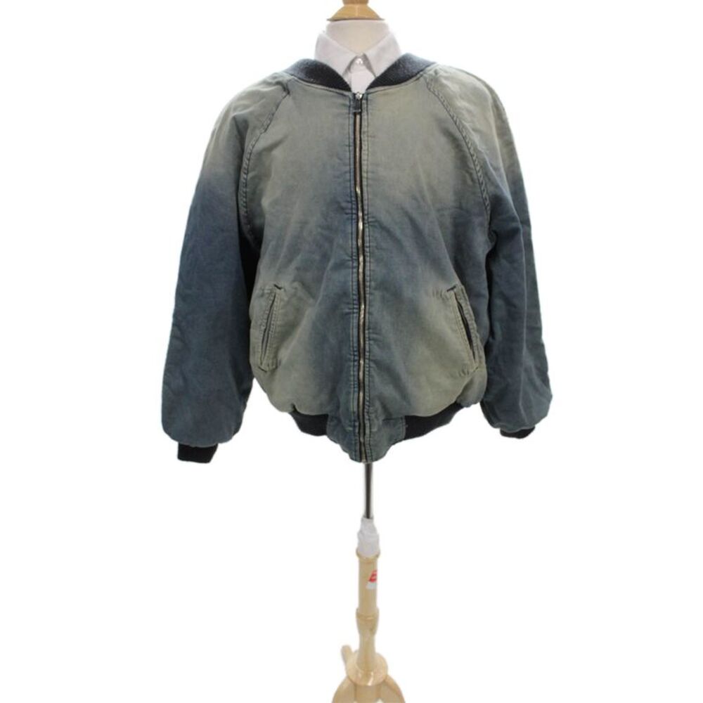 EB Denim Mens Bomber Jacket Blue Zip 97% Cotton 3% Spandex Size S